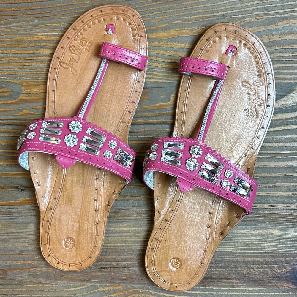 Pink Leather Indian Sandals with Swarovski Crystals